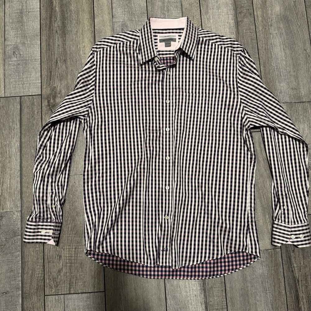 Johnston & Murphy Tailored Fit Shirt Mens Gingham Navy Pink Large EXCELLENT